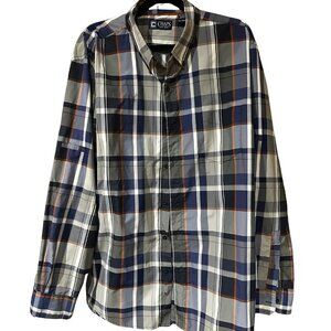 Chaps Blue/White/Rust Plaid Button Down Shirt | 2XL